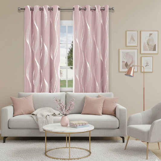 Rideau occultant rose dans un salon beige et rose pale | Noctis | Instant Rideau
