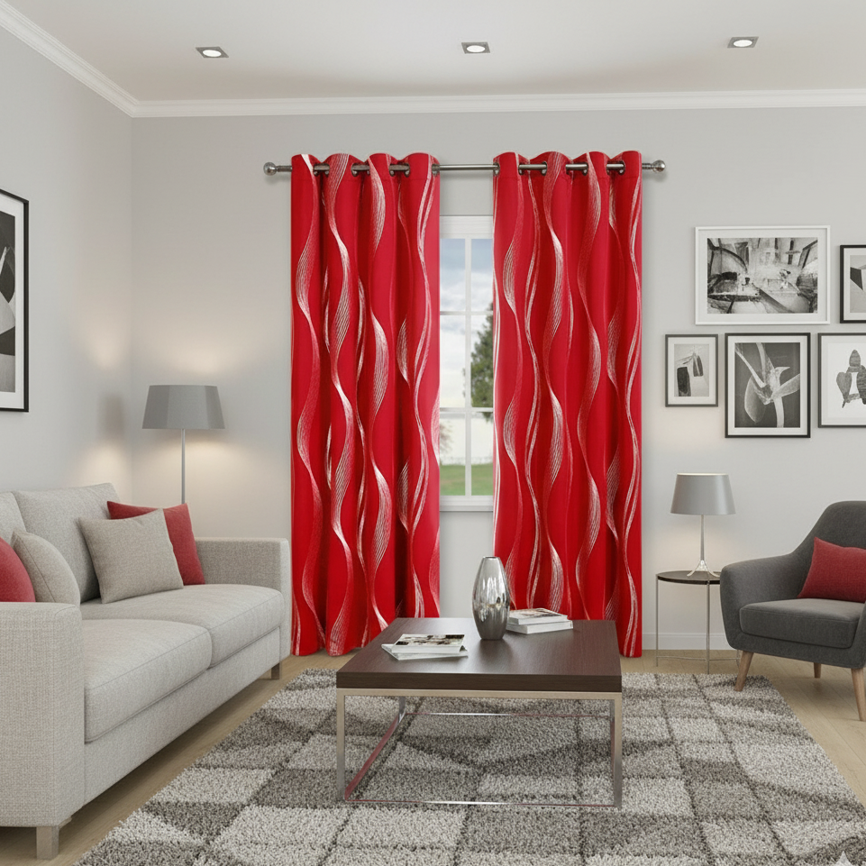 Rideau rouge occultant noctis dans un salon gris et rouge | Noctis | Instant Rideau