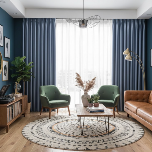 Rideau occultant thermique bleu moderne dans un salon apportant de la chaleur | Throne | Instant rideau 