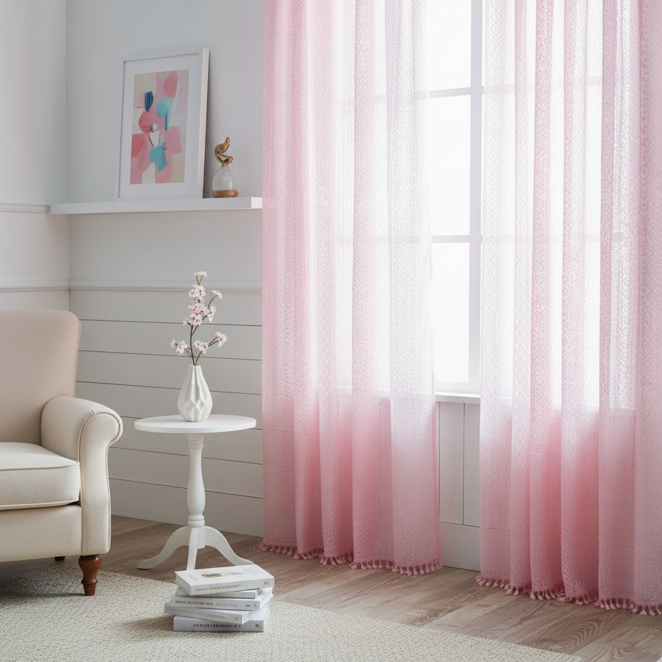 Rideau rose clair coton doux apportant style et sophistication à votre décoration intérieure | Tisséo | Instant rideau