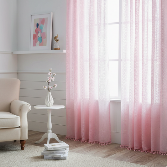 Rideau rose clair coton doux apportant style et sophistication à votre décoration intérieure | Tisséo | Instant rideau