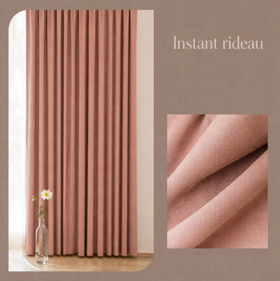 Rideau rose doux occultant et insonorisé, parfait pour chambre ou salon | Sonara | Instant rideau