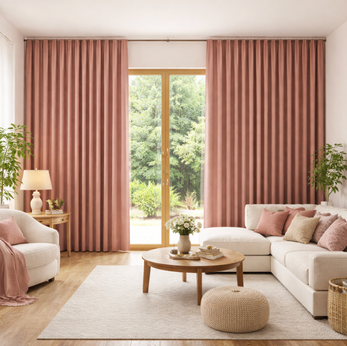 Rideau rose doux disponible sur mesure pour un ajustement parfait | Sonara | Instant rideau