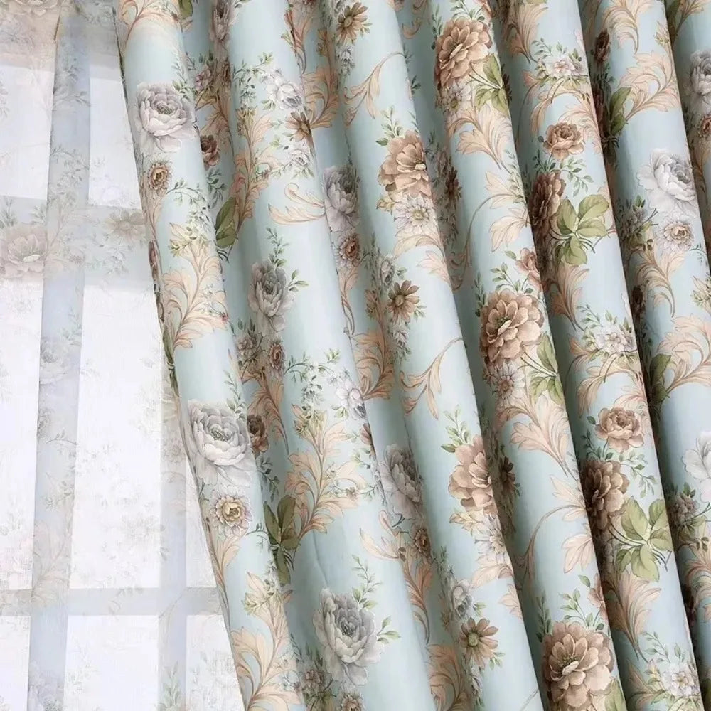 Rideau salon bleu motif floral élégant | Althéa | Instant Rideau