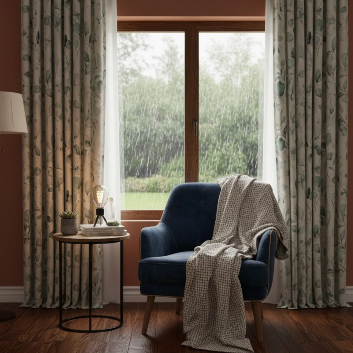 Rideau salon floral vert décoration naturelle | Outono | Instant Rideau