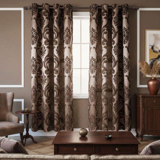 Rideau de salon style européen marron en tissu premium | European | Instant Rideau