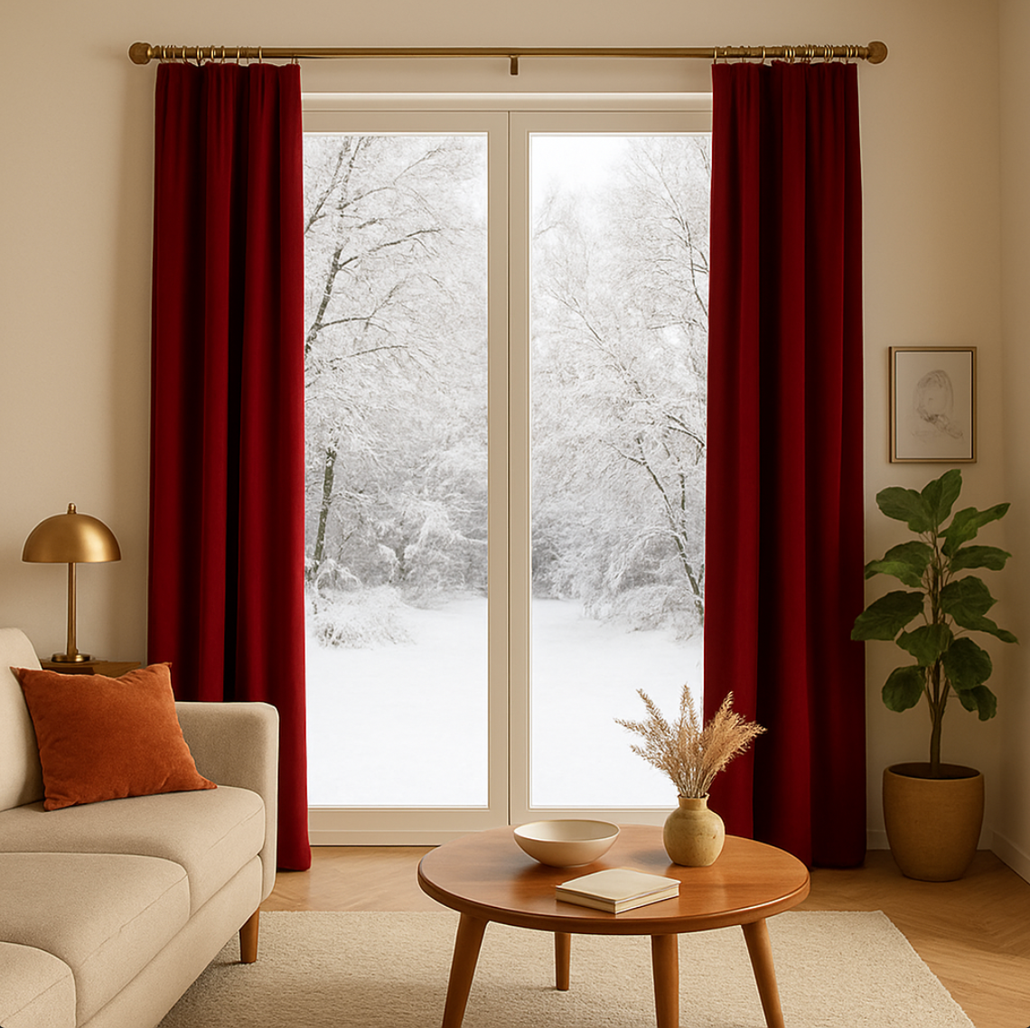 Rideau semi occultant rouge en velours pour salon et chambre, décoration élégante et moderne | Velvet | Instant rideau