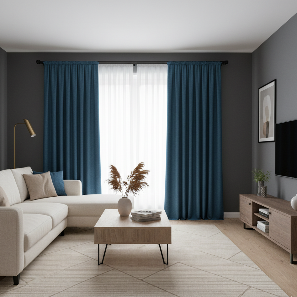 Rideau anti-bruit bleu occultant pour protéger votre intérieur des nuisances sonores et de la lumière | Silencio | Instant rideau