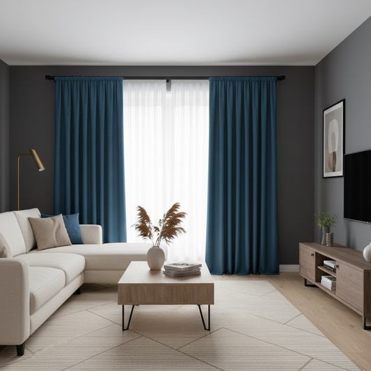 Rideau anti-bruit bleu occultant pour protéger votre intérieur des nuisances sonores et de la lumière | Silencio | Instant rideau