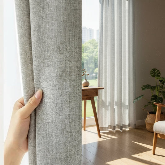 Rideau taupe en polyester 100 %, tamise légèrement la lumière et apporte une touche chic à votre salon | Lineo | Instant Rideau
