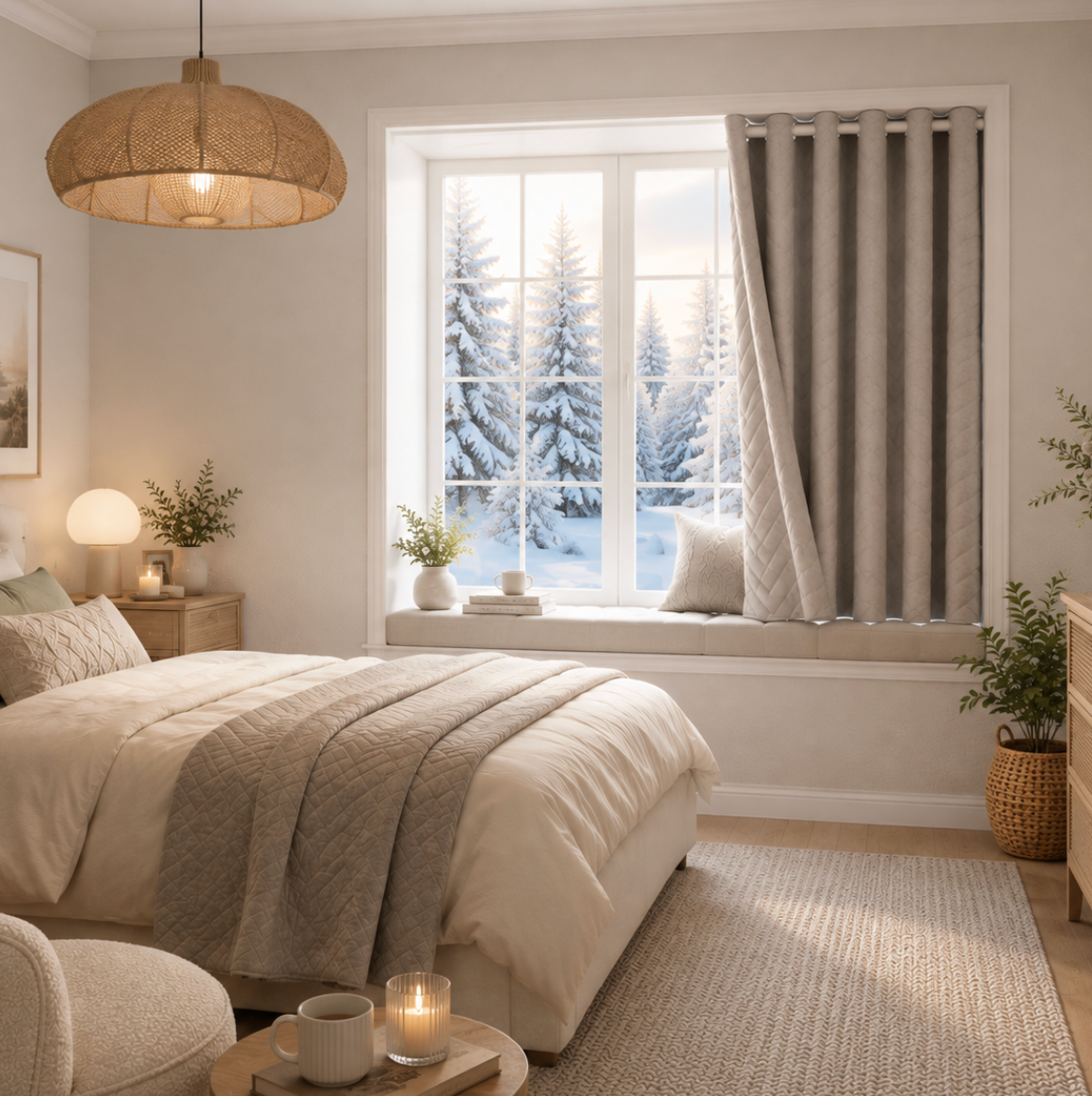 Rideau thermique épais en velours pour chambre et salon, associant occultation de la lumière, confort intérieur et finition élégante pour vos fenêtres | Thermia | Instant rideau