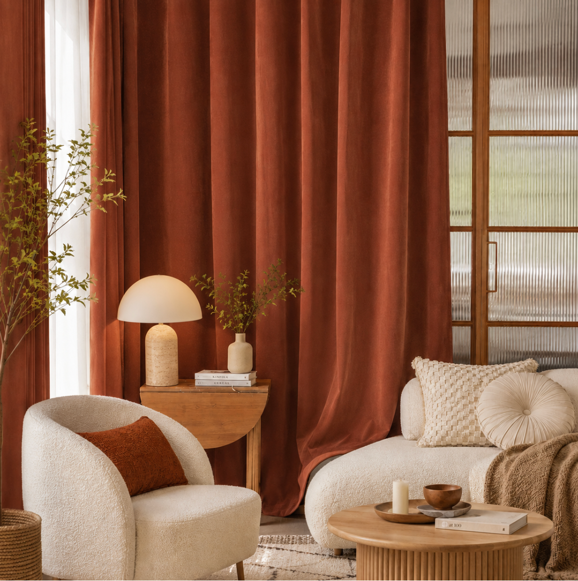 Rideau thermique et phonique terracotta pour fenêtre, baie vitrée et porte-fenêtre avec tissu élégant facile d’entretien | Atlas | Instant Rideau