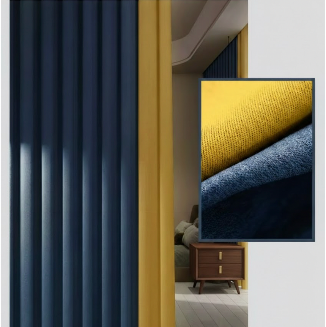 Rideau thermique et occultant bleu marine-jaune haute performance pour maison et chambre | Silencio | Instant Rideau