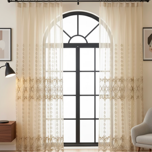 Rideau en tulle beige accroché dans le salon | Luxury | Instant rideau 