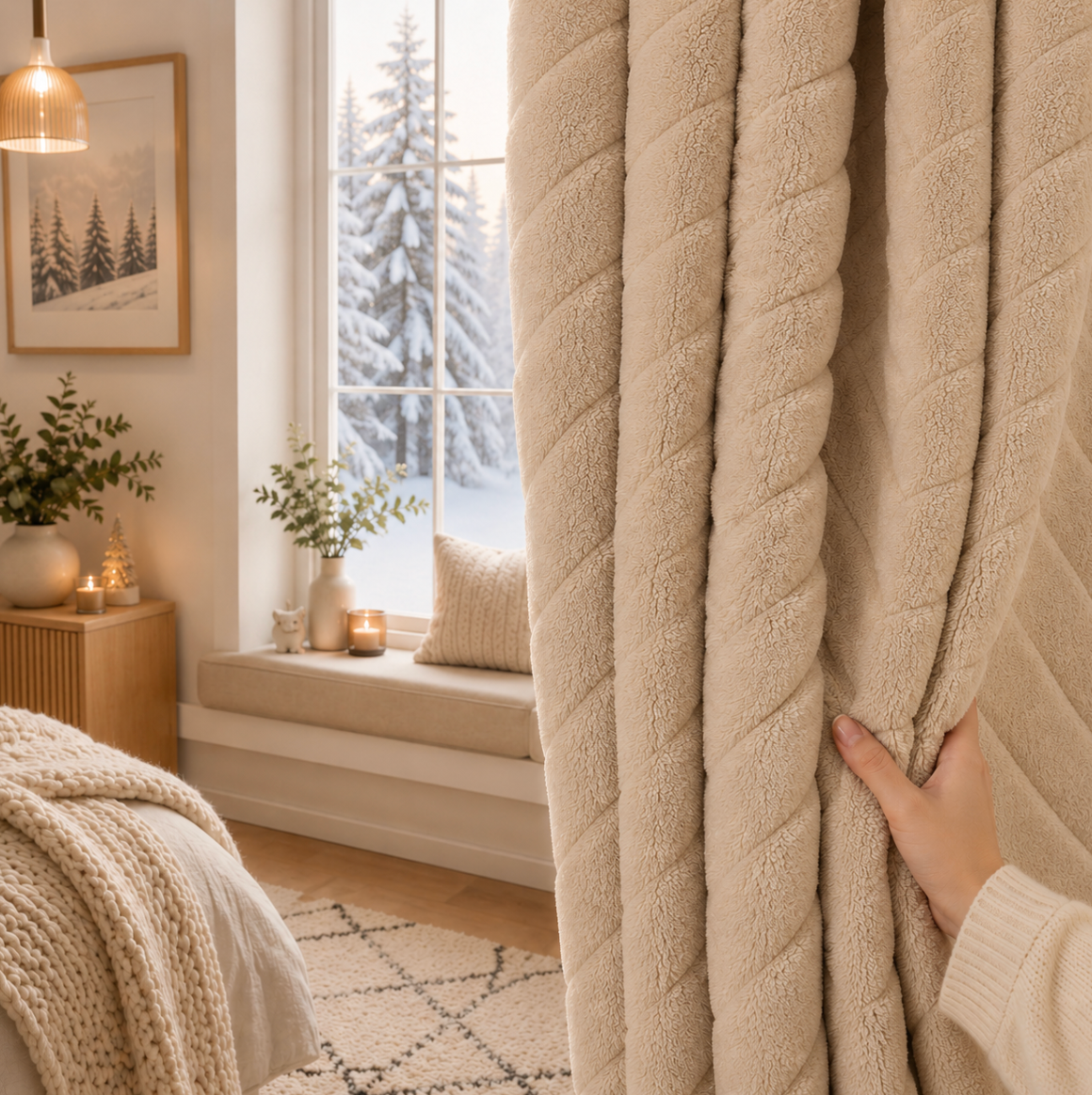 Rideau en velours occultant et isolant thermique pour fenêtre, idéal pour créer une ambiance chaleureuse, préserver l’intimité et assombrir l’intérieur | Thermia | Instant rideau