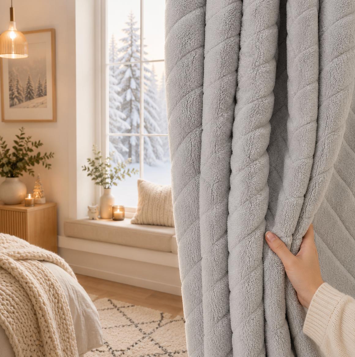 Rideau en velours thermique occultant pour fenêtre, idéal pour réduire la luminosité, préserver l’intimité et apporter une ambiance chaleureuse au salon ou à la chambre | Thermia | Instant rideau