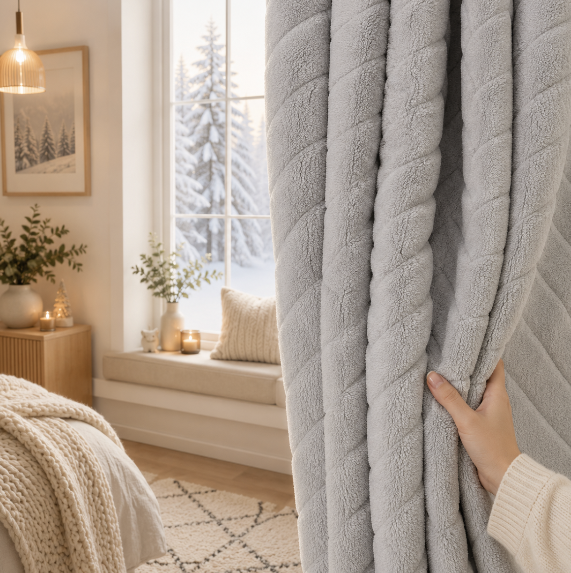 Rideau en velours thermique occultant pour fenêtre, idéal pour réduire la luminosité, préserver l’intimité et apporter une ambiance chaleureuse au salon ou à la chambre | Thermia | Instant rideau