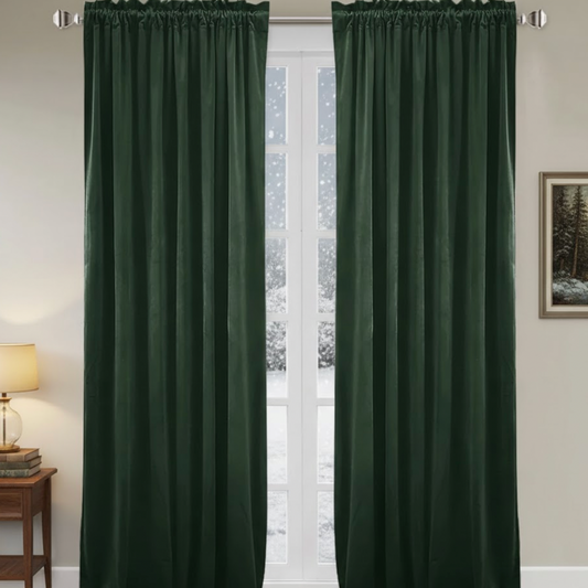 Rideau en velours vert occultant de luxe, passe-tringle | Yesil | Instant Rideau