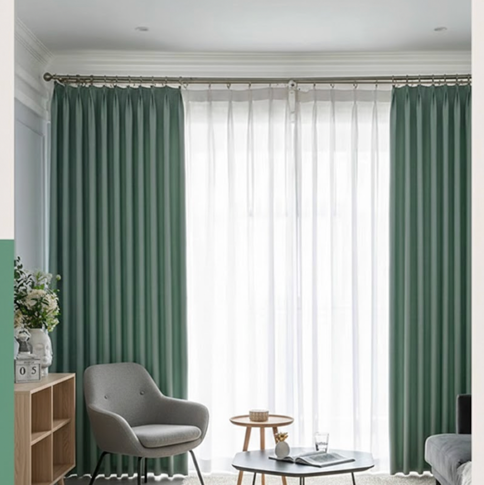 Rideau acoustique vert haute densité pour grandes fenêtres et baies vitrées | Silenza | Instant Rideau