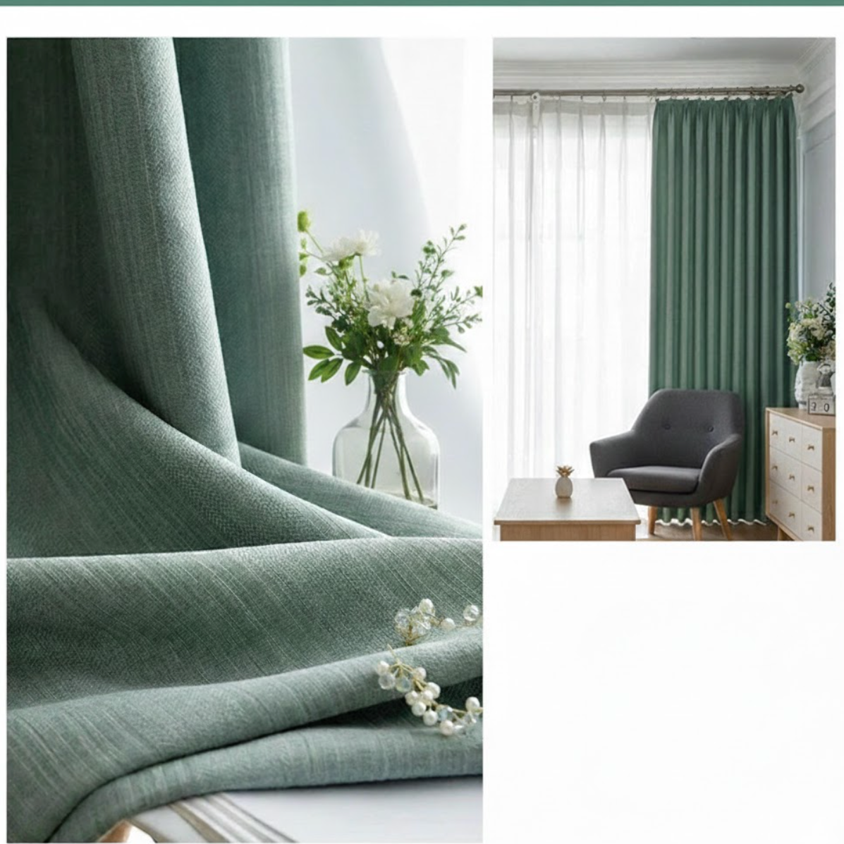 Rideau décoratif vert pour maison, chambre et intérieur élégant | Silenza | Instant Rideau