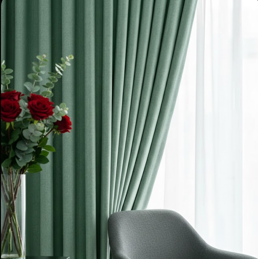 Rideau vert épais insonorisé et occultant pour salon et chambre | Silenza | Instant Rideau