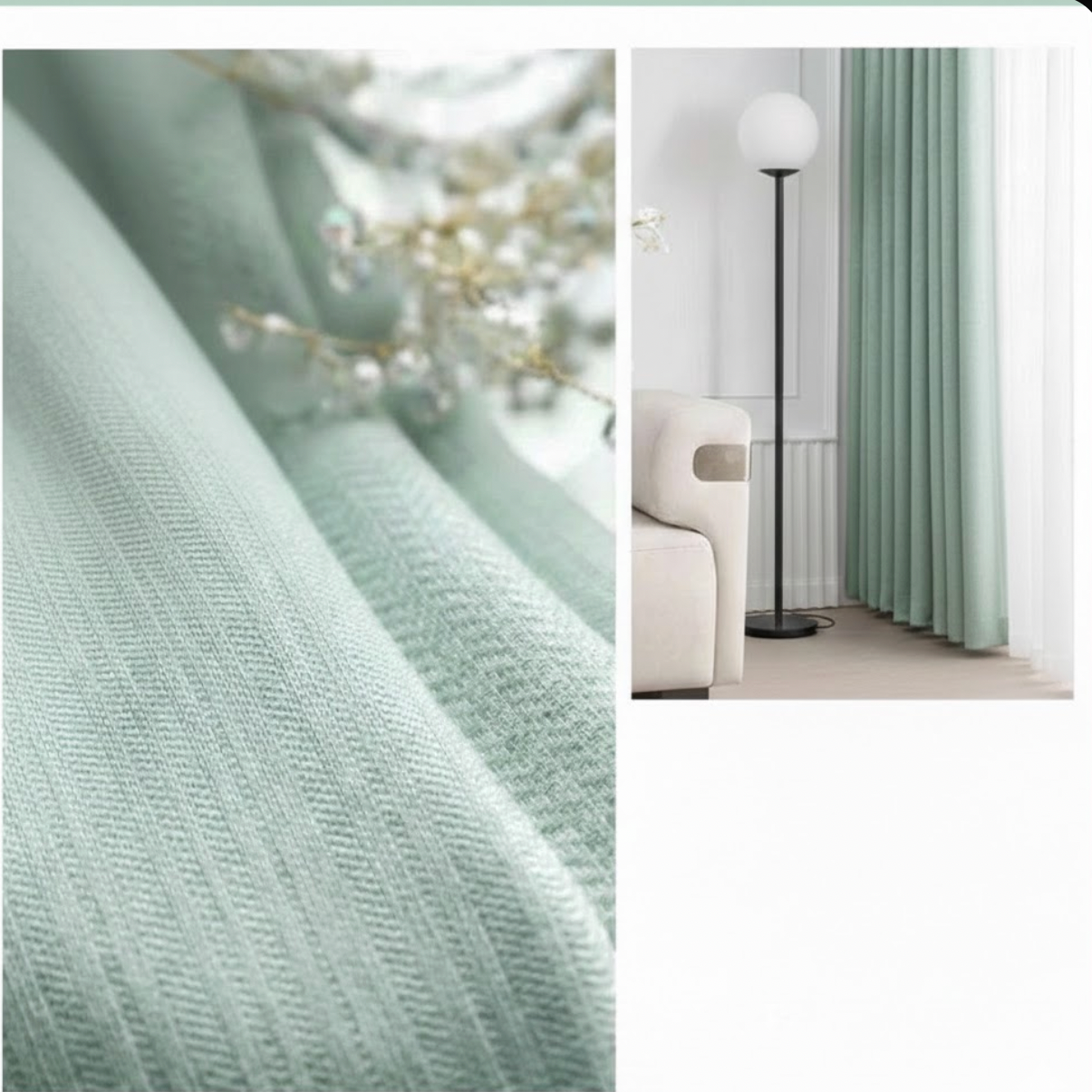 Rideau acoustique et occultant vert menthe pour chambre et salon | Silenza | Instant Rideau