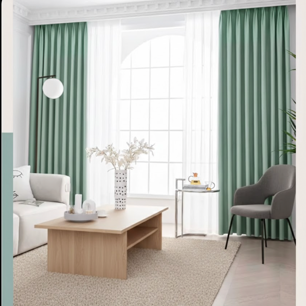Rideau vert menthe design élégant pour isolation phonique et occultation | Silenza | Instant Rideau