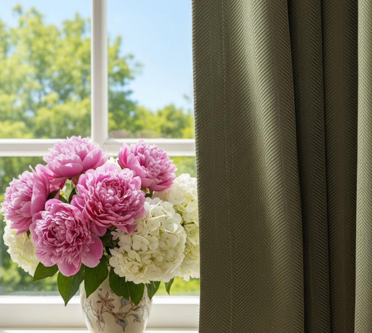 Rideau vert olive pour salon et chambre, tissu chenille doux et occultant | Rups | Instant Rideau