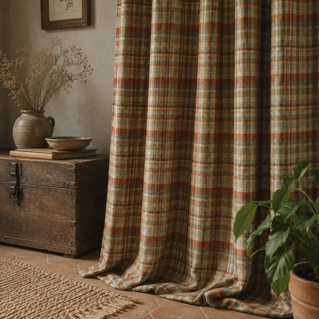 Rideau Vichy à carreaux en lin et coton pour fenêtre, tissu au rendu naturel et motif intemporel idéal pour une décoration cottage authentique et chaleureuse | Cottage | Instant rideau