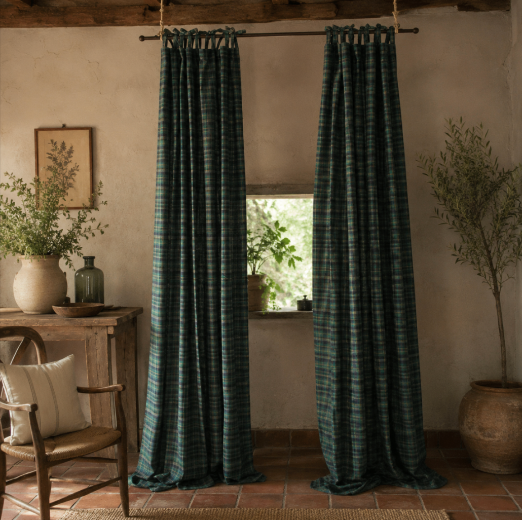 Rideau Vichy semi-occultant en coton et lin à motif carreaux, idéal pour habiller une fenêtre de salon ou de chambre dans un style cottage chaleureux | Cottage | Instant rideau