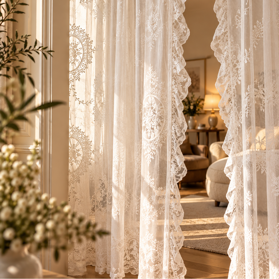 Rideau voilage blanc léger pour grande baie vitrée, avec tissu aérien 100 % polyester et ombrage jusqu'à 40 %, parfait pour habiller vos fenêtres sans assombrir votre pièce | Oriu | Instant rideau