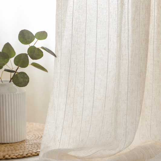 Rideau voilage en lin naturel beige pour salon lumineux style scandinave, rideau tamisant élégant et décoration intérieure haut de gamme | Lino | Instant Rideau