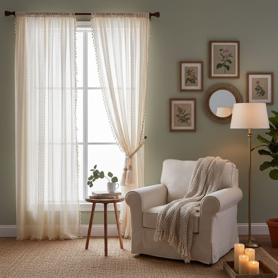 Rideau voilage en lin apportant une ambiance bohème et chaleureuse | Bohemia | Instant rideau