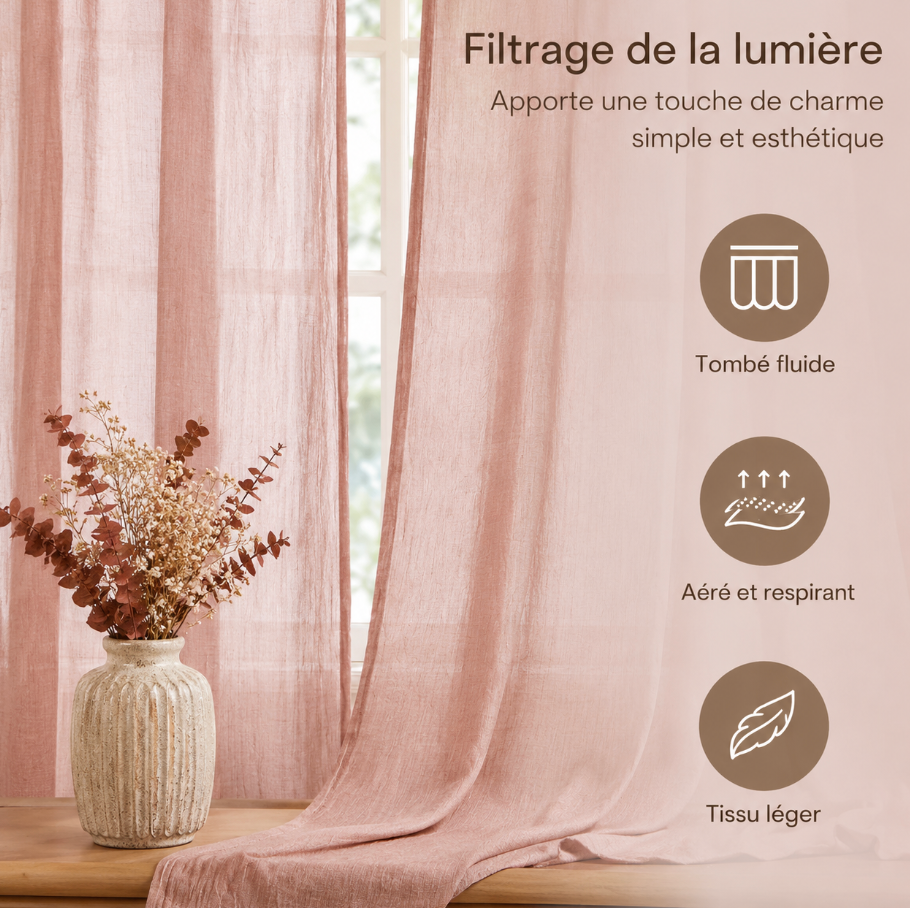 Rideau voilage vieux rose en coton pour salon et chambre, avec texture douce et tombé fluide pour habiller élégamment les fenêtres tout en préservant la luminosité | Milia | Instant rideau