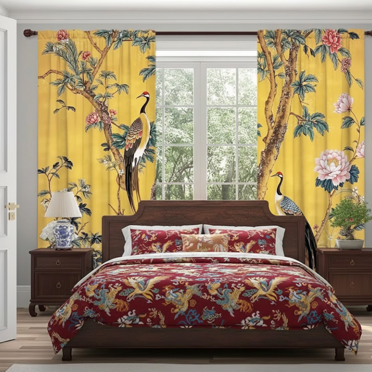 Rideaux asiatiques semi-occultant paon chambre | Liàn | Instant Rideau