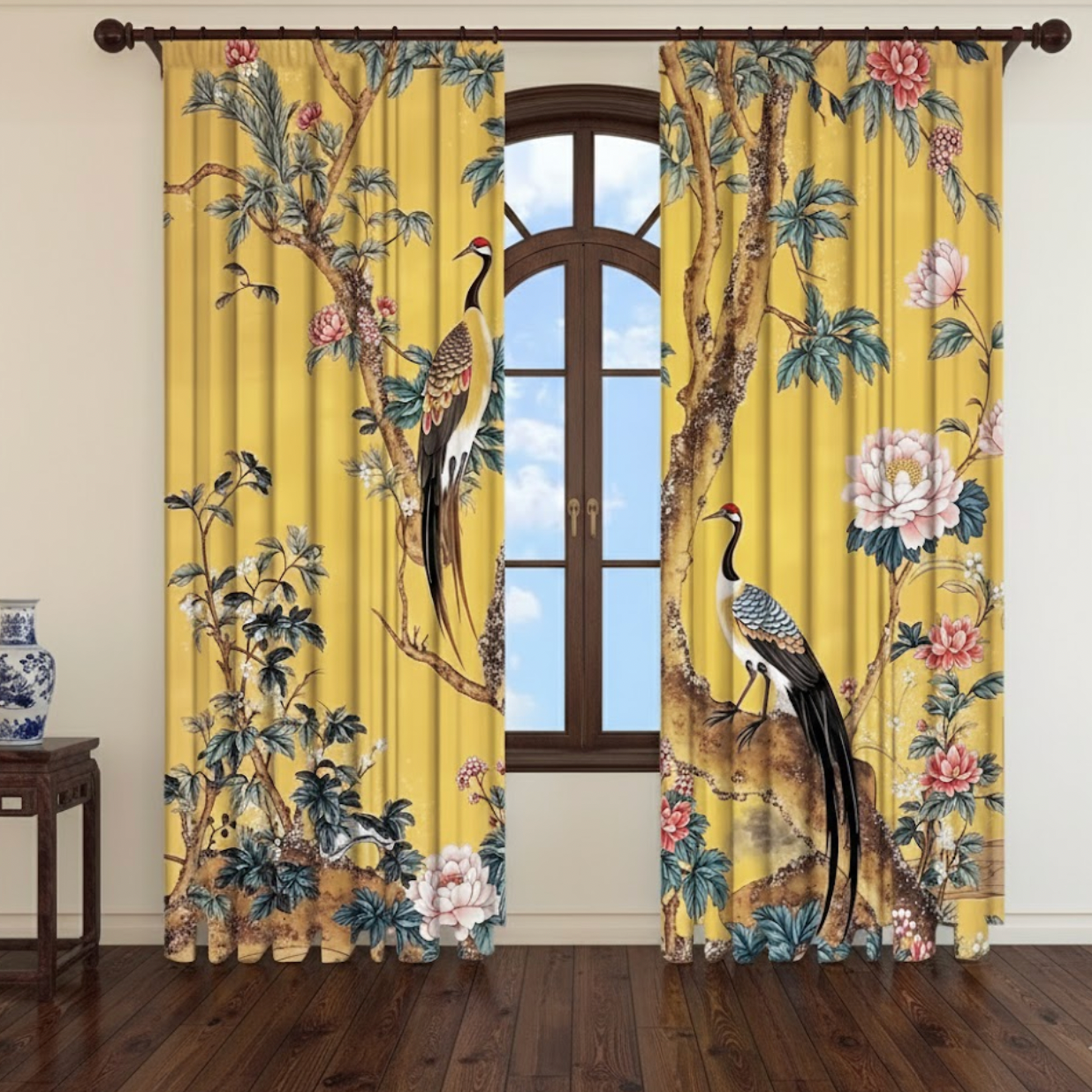 Rideaux asiatiques semi-occultant paon | Liàn | Instant Rideau
