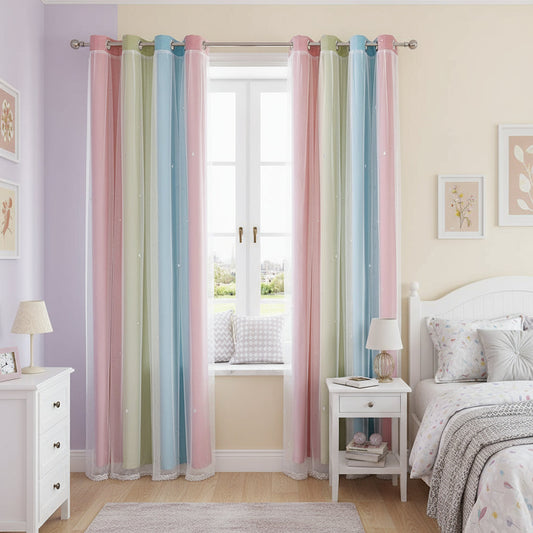 Rideaux chambre enfant rose & vert | Princess | Instant Rideau