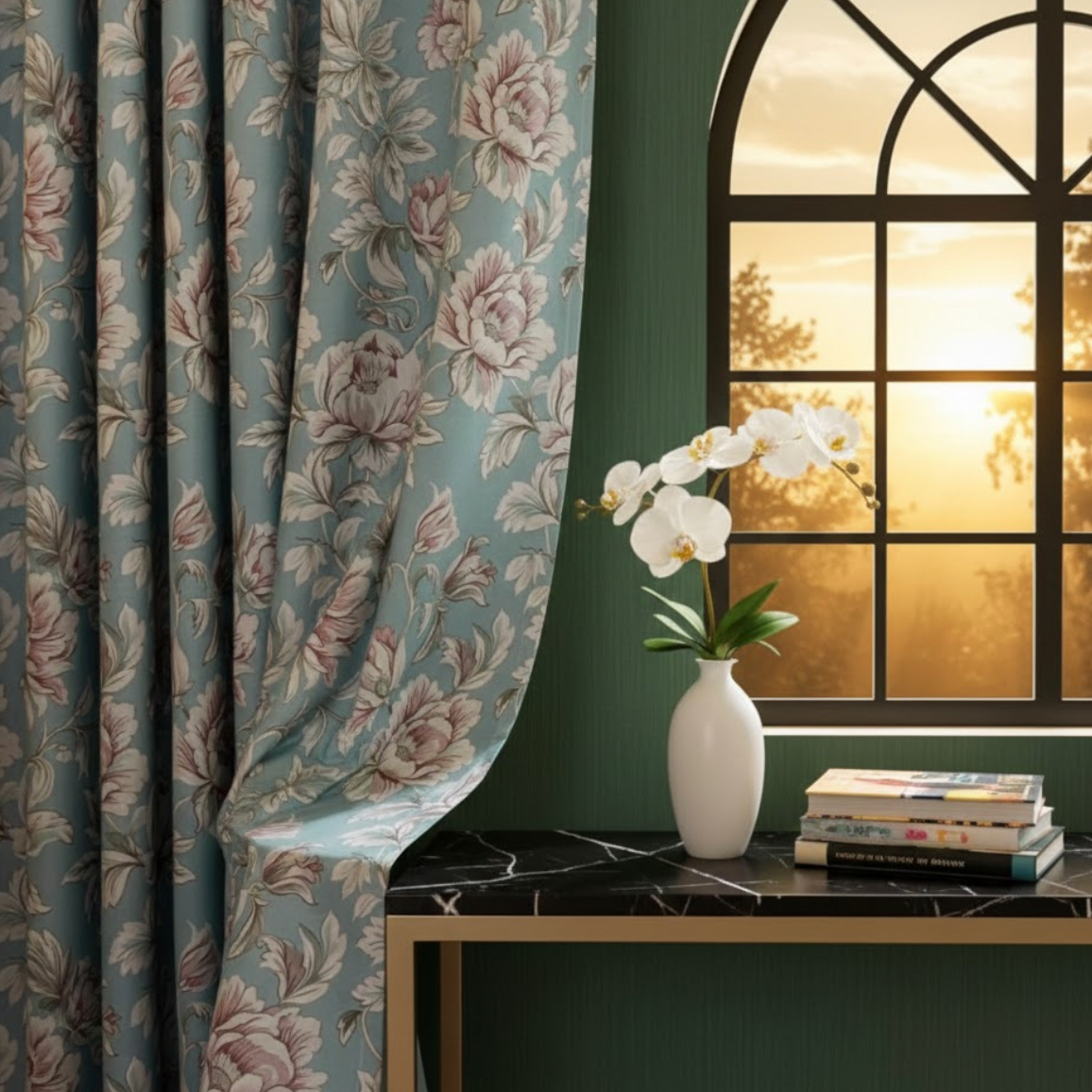 Rideaux floraux très occultants fond bleu | Outono | Instant Rideau