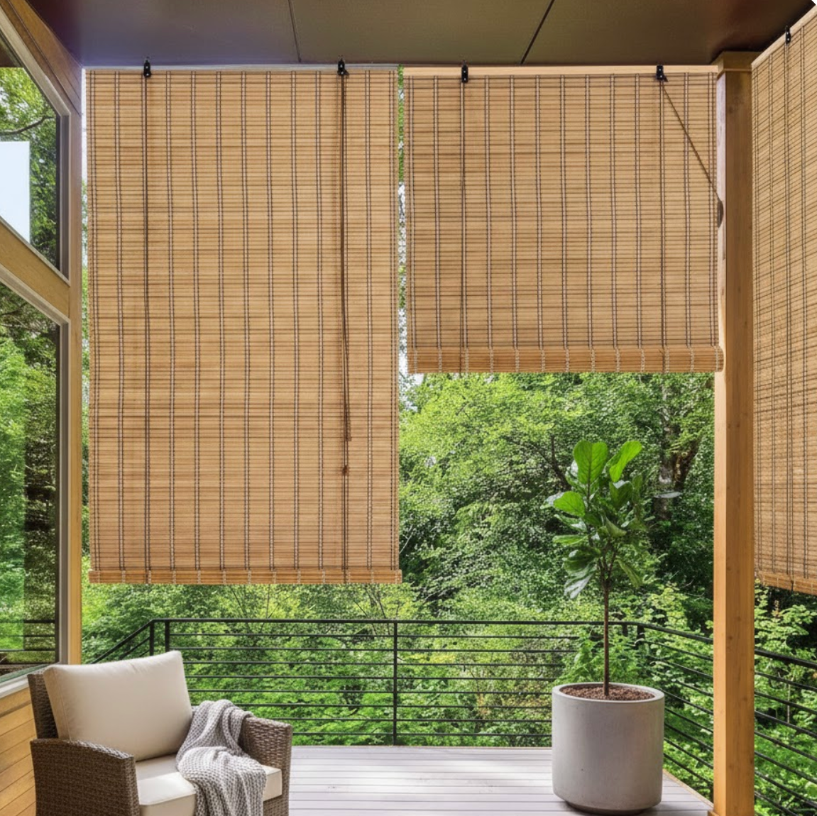 Store roulant  en bambou naturel tissé à la main, filtrant la lumière pour fenêtres et terrasses avec style et confort | Bambora | Instant rideau