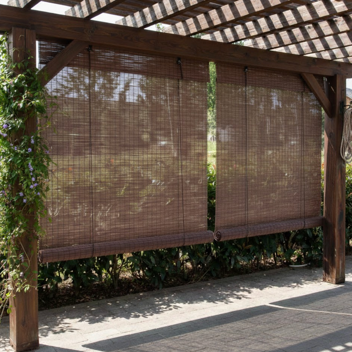 Store enrouleur en bambou marron filtrant la lumière et ajoutant chaleur et style | Bambora | Instant rideau