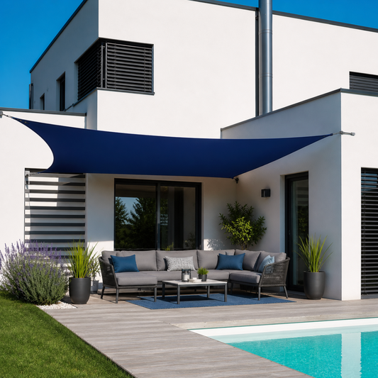 Toile d’ombrage bleue anti UV 95% jardin piscine terrasse protection solaire | Sunara | Instant rideau