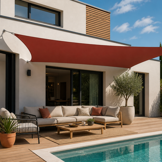 Toile d’ombrage bordeaux haut de gamme design extérieur UV protection | Sunara | Instant rideau