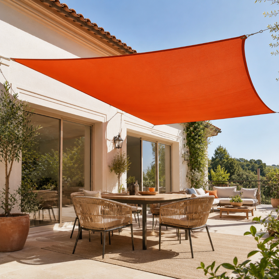 Toile d'ombrage carré orange anti-uv, protection solaire assuré | Sunara | Instant rideau 