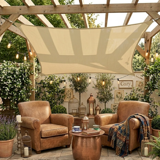Toile d’ombrage sable anti UV terrasse jardin style naturel protection solaire | Sunara | Instant rideau