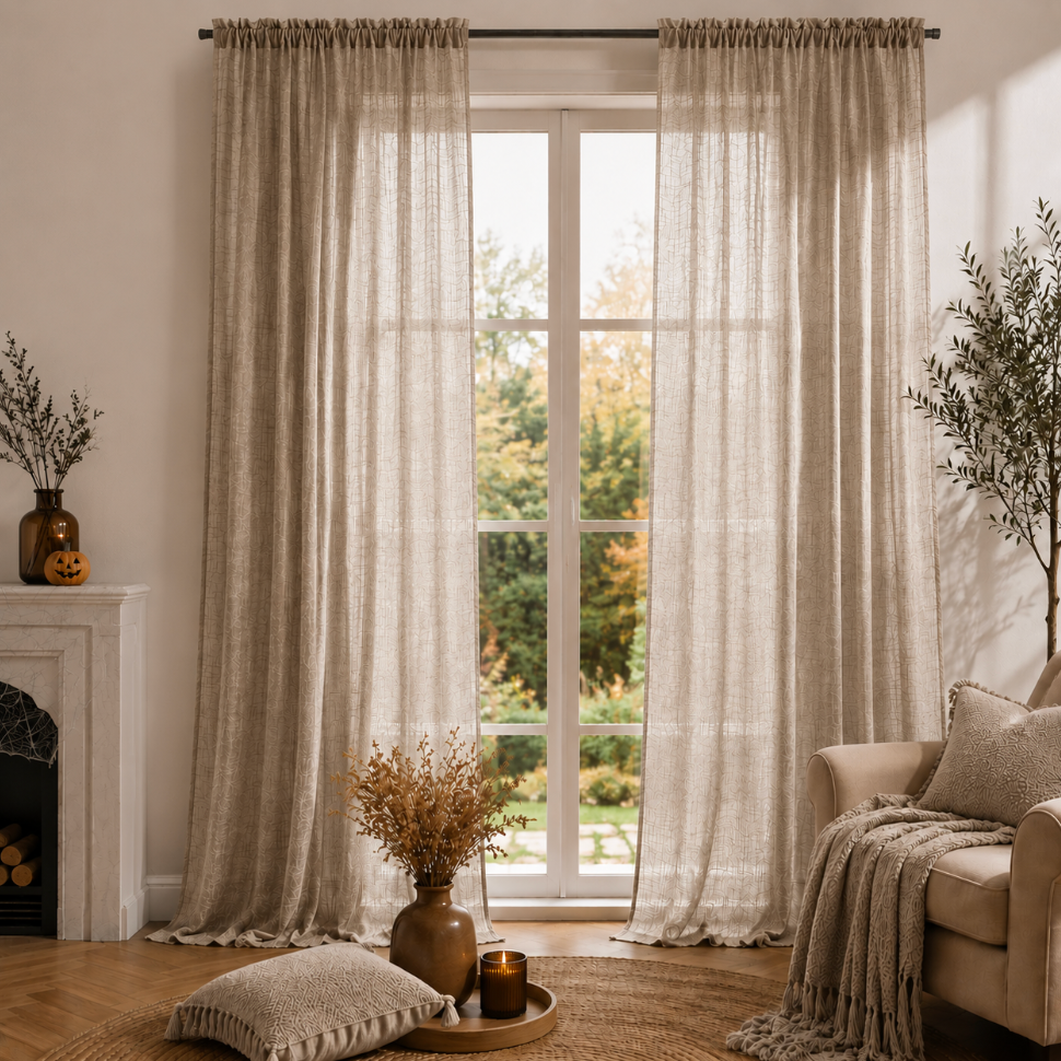 Voilage beige en coton léger pour fenêtre, tissu fin et aérien laissant filtrer la lumière naturelle pour une décoration douce, chaleureuse et élégante | Milia | Instant rideau
