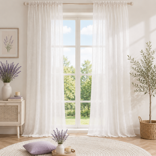 Voilage blanc en coton léger pour fenêtre, tissu fin et aérien laissant filtrer naturellement la lumière pour un intérieur lumineux et élégant | Milia | Instant rideau