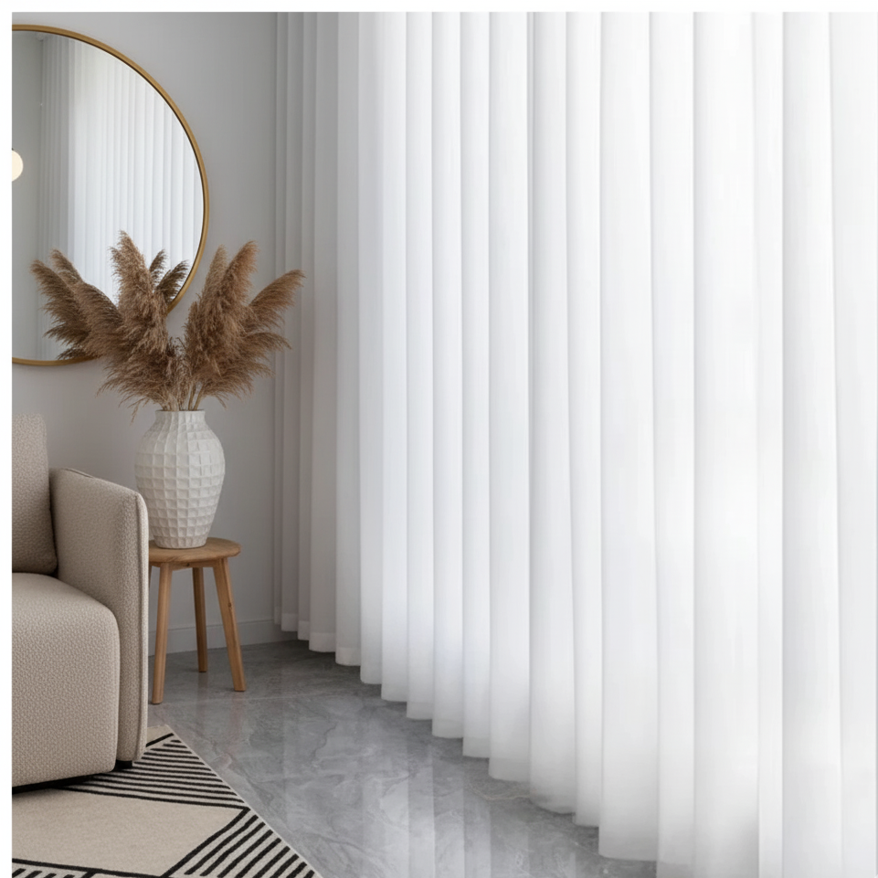voilage blanc leger decor dans un salon | Obsidian | Instant rideau
