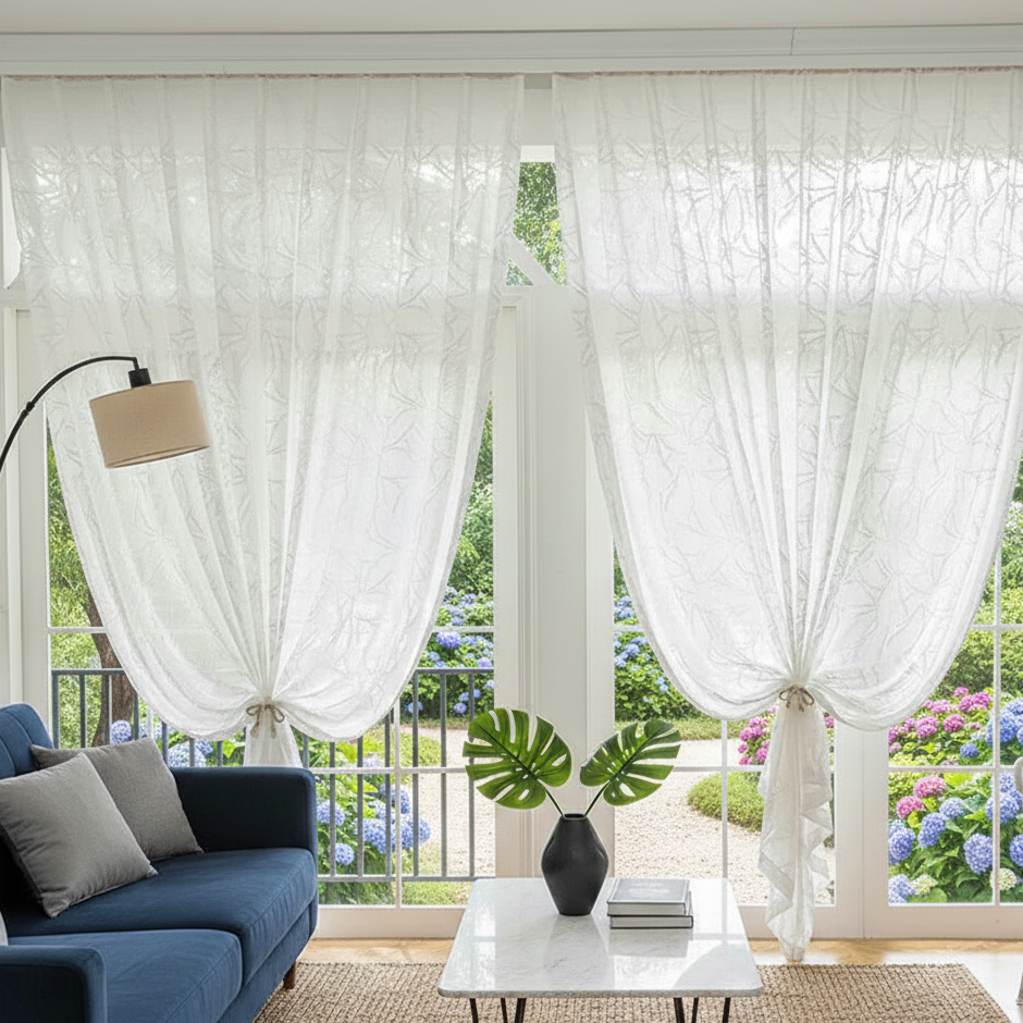 Voilage Puro motif feuillage blanc pour décoration de fenêtre élégante | Puro | Instant rideau