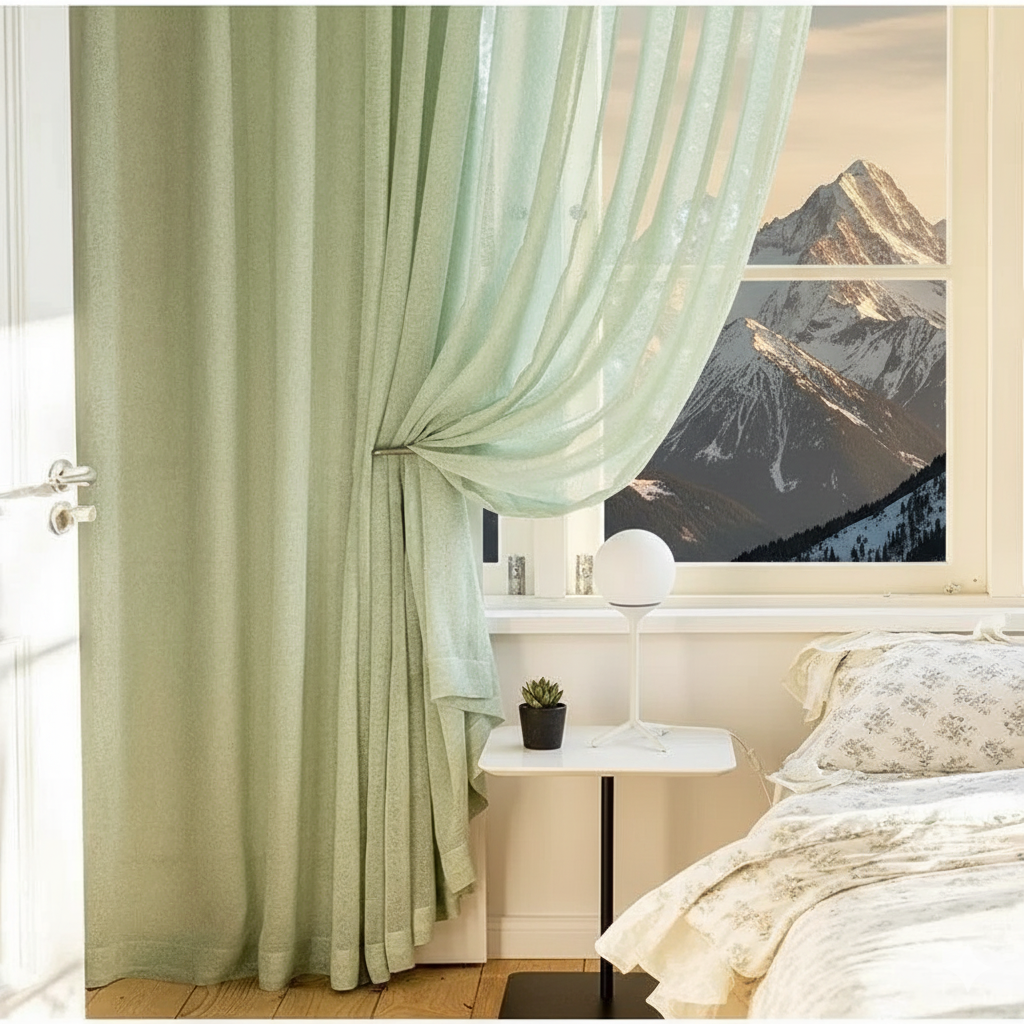 Voilage sauge raffiné créant une ambiance naturelle et lumineuse dans votre pièce | Sauga | Instant Rideau