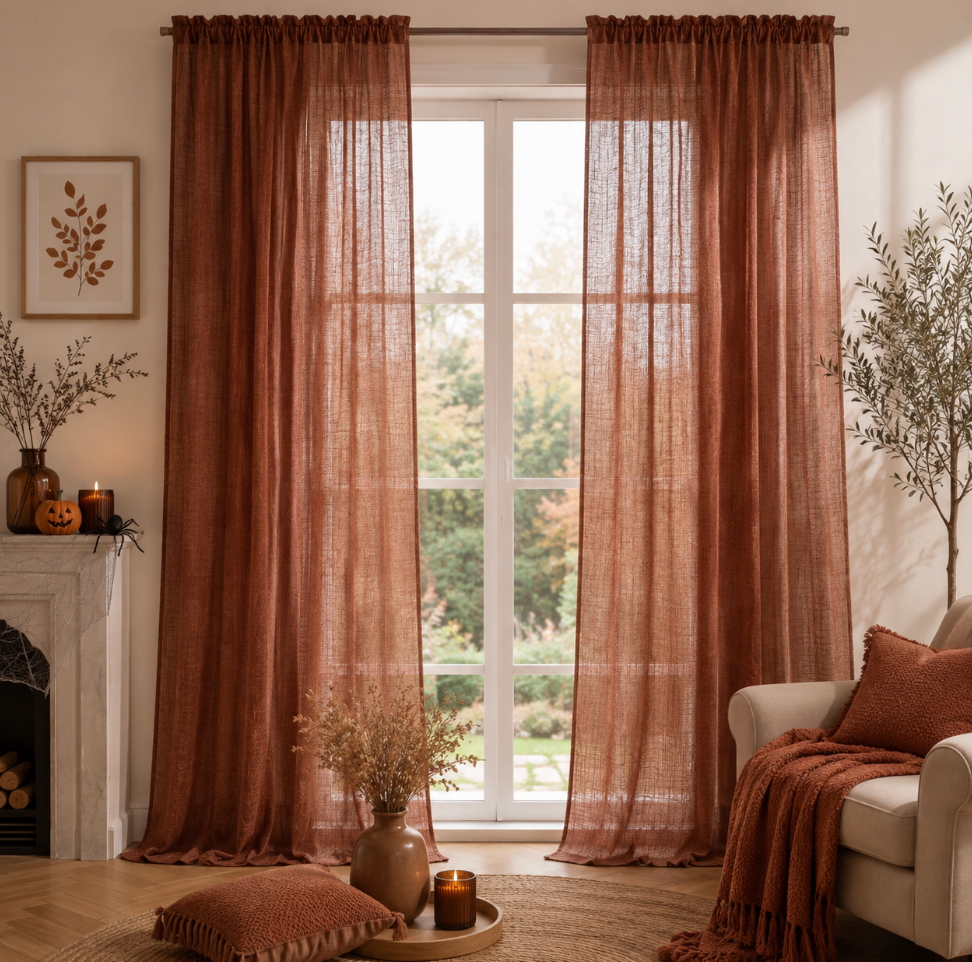 Voilage terracotta en coton léger pour fenêtre, tissu fin et aérien laissant filtrer la lumière naturelle pour une décoration chaleureuse et élégante | Milia | Instant rideau